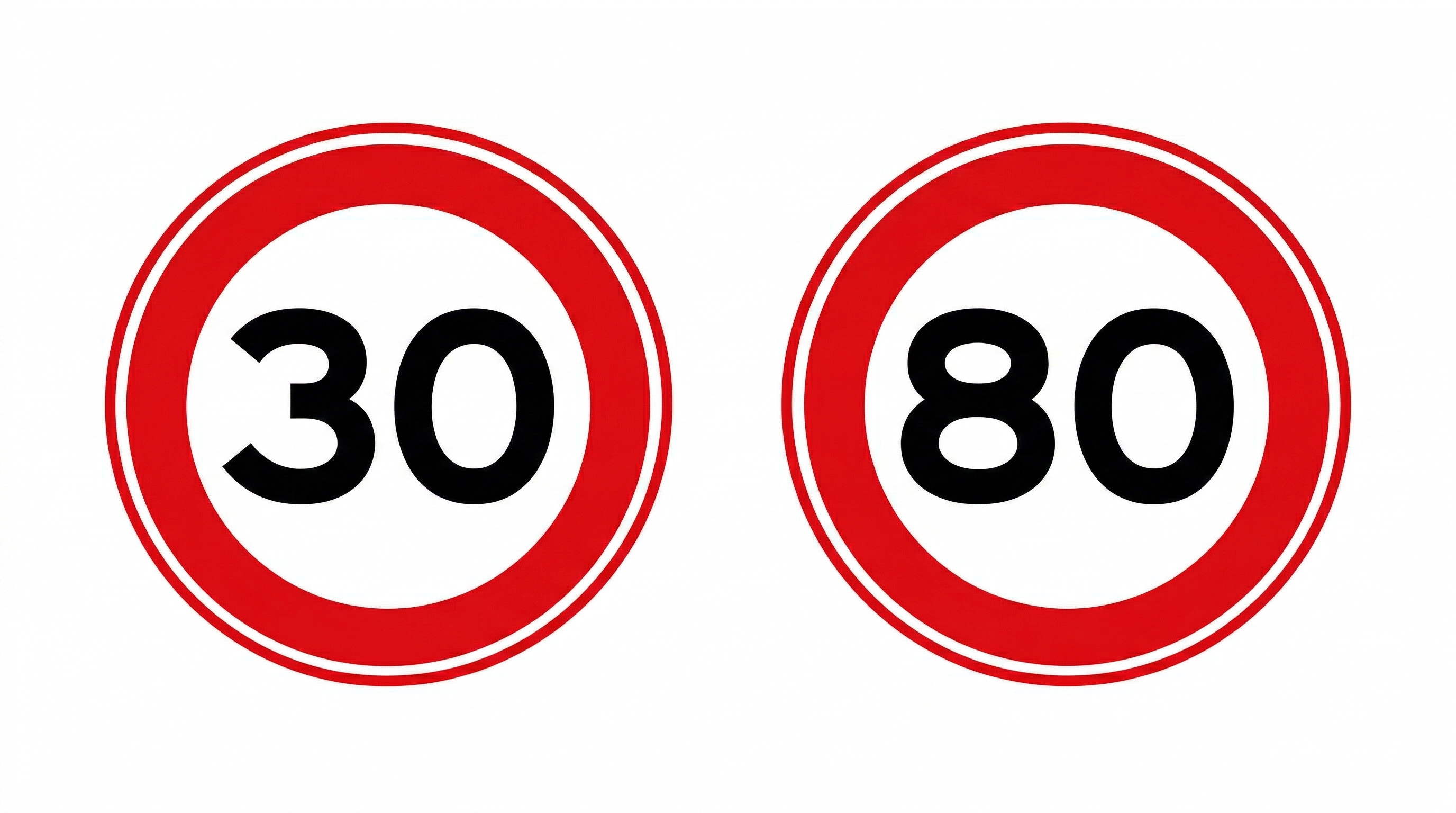 Snelheidsborden 30 en 80 km/u