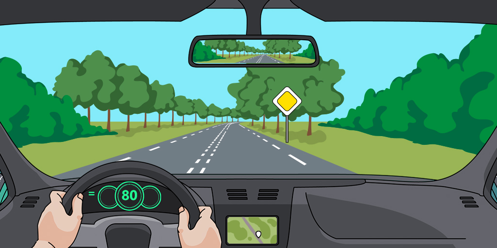 Clear open road at 80 km/h with excellent visibility — no action needed