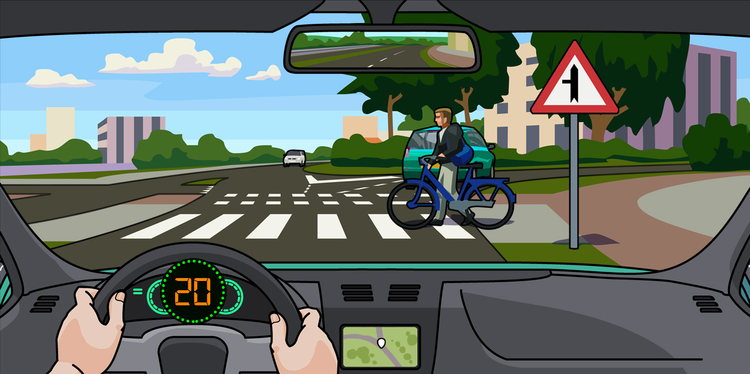 Fietser bij zebrapad β bij 20 km/u moet je direct remmen