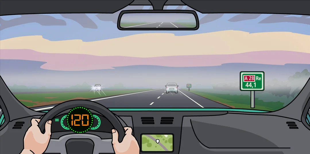 Rijden met 120 km/u in dichte mist β veel te snel voor het beperkte zicht