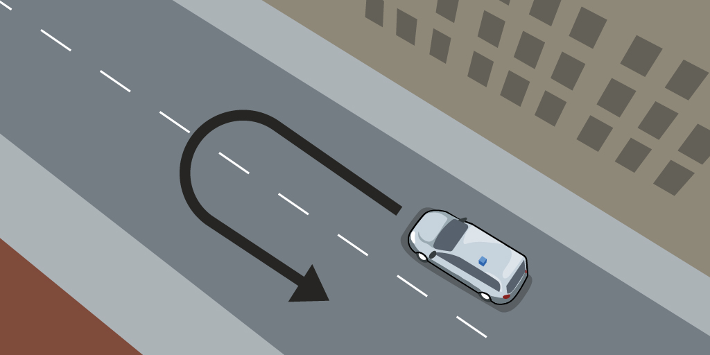 A vehicle performing a U-turn