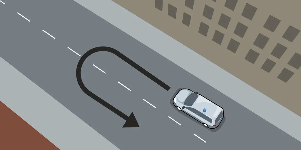 A vehicle performing a U-turn