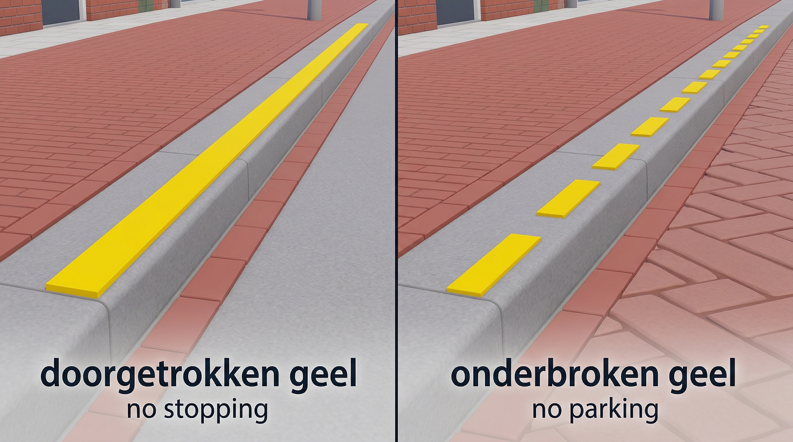 Gele streep β doorgetrokken vs onderbroken