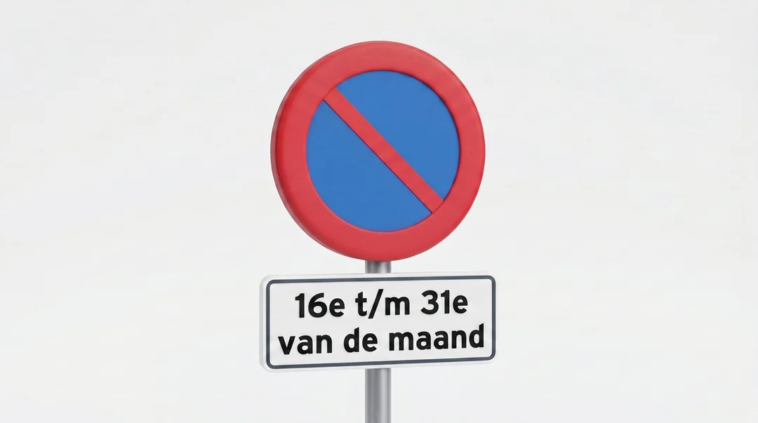 Onderbord met "16-31" β het verbod geldt alleen in de tweede helft van de maand