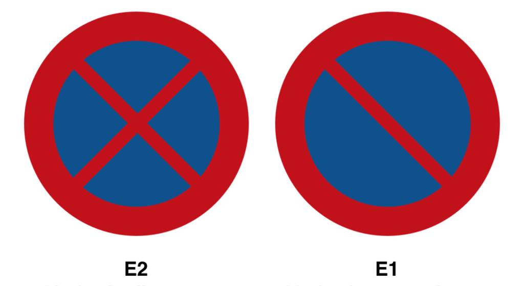 E2 and E1 — Dutch no stopping and no parking signs