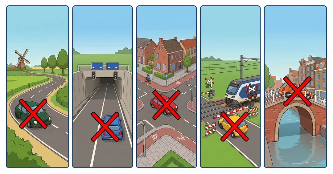 Vijf gevaarlijke plaatsen waar je niet mag stilstaan