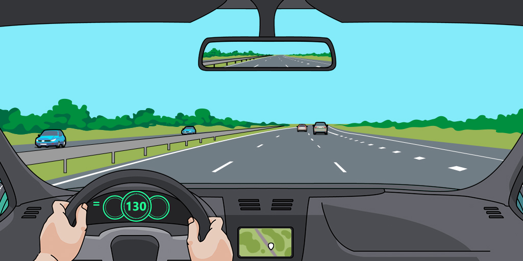 Vrije open autosnelweg bij 130 km/u met goed zicht