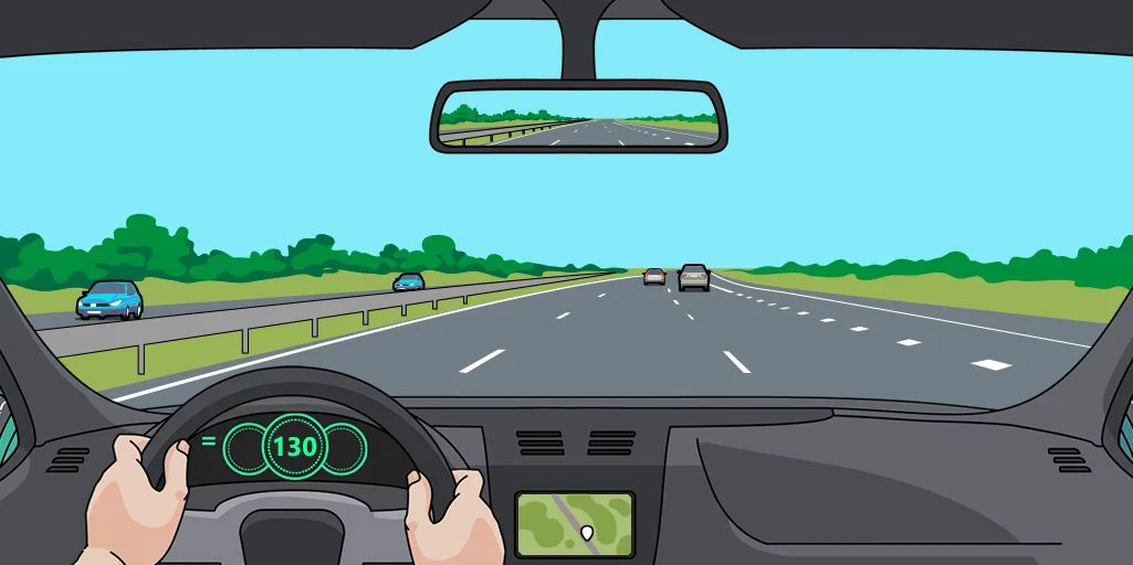 Vrije open autosnelweg bij 130 km/u met goed zicht
