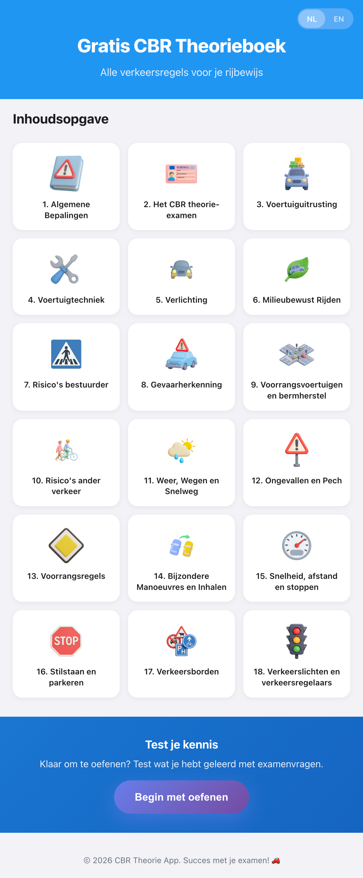 CBR Theorieboek inhoudsopgave